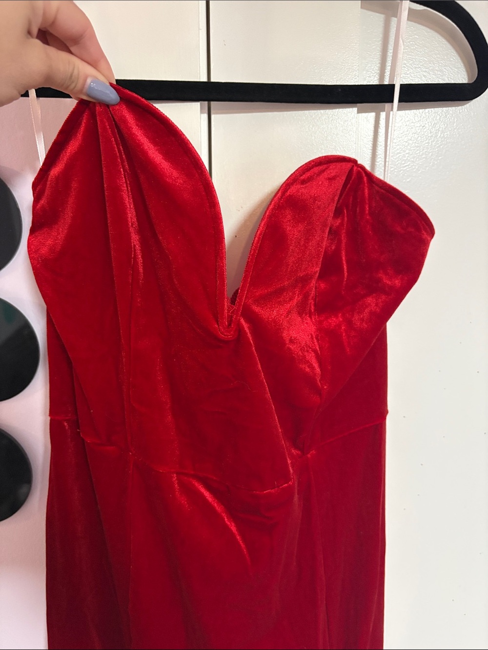 Red Velvet Strapless Evening Dress